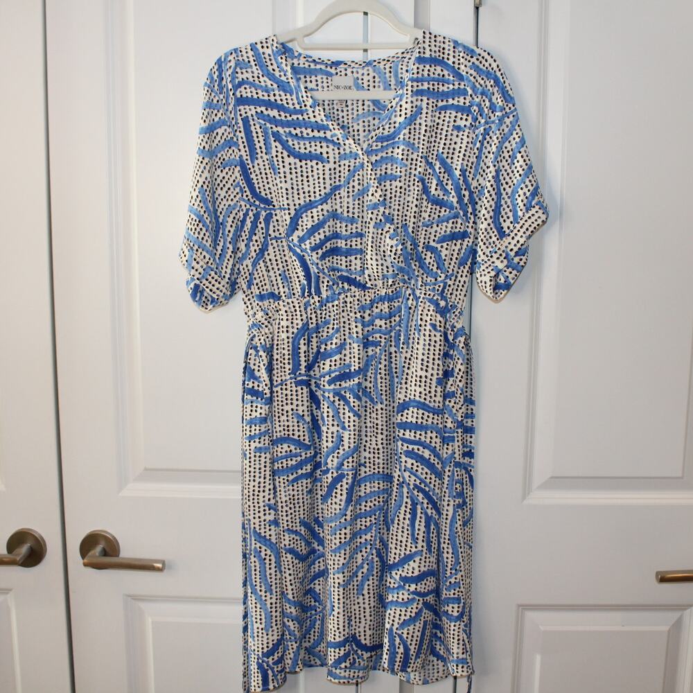 NIC + ZOE Palm Dot Blue Multi Wrap-Style Pullover Tropical Dress | Medium - Picture 2 of 10